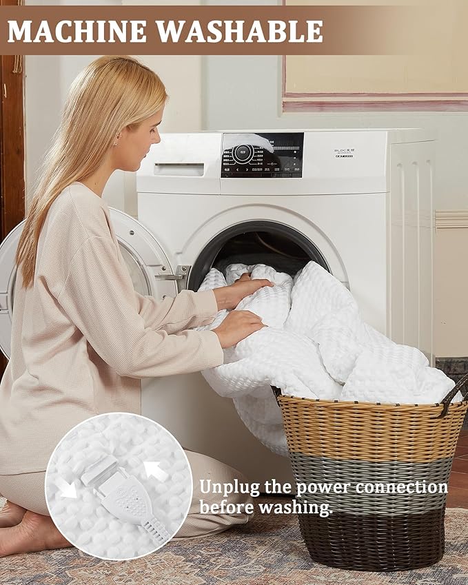 CAROMIO Heated Blanket Throw, Waffle Weave Electric Throw Blanket Fast Heating with LCD Controller, 6 Heat Levels & 4 Hour Auto Shut Off, ETL Certified, Machine Washable, Off White, 50" x 60"