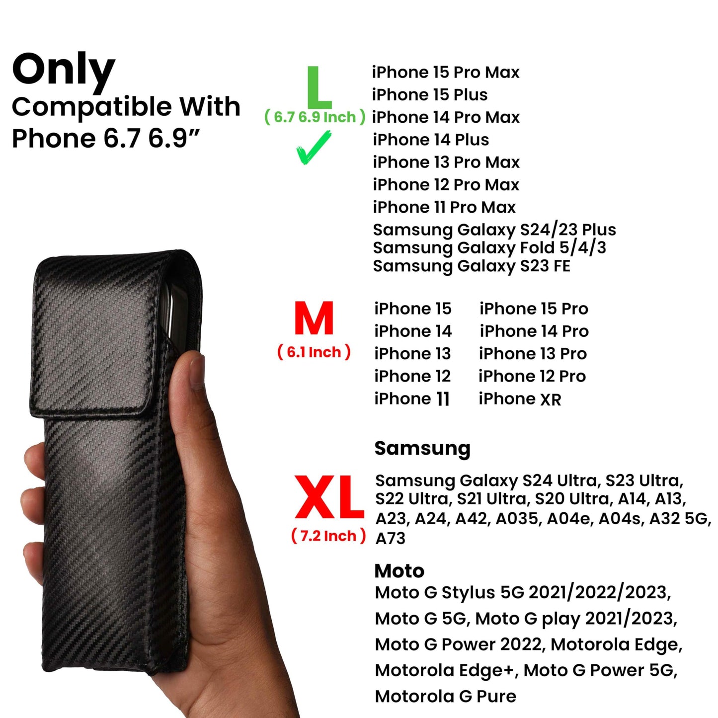 LEATHER VILLAGE Carbon Genuine Leather Phone Holster with Belt Clip - Compatible with iPhone 16 Pro Max 15 Pro Max 14 Pro Max 13 Pro Max 12 Pro Max 16 Plus 15 Plus 14 Plus Galaxy s23/24Plus - Black- L