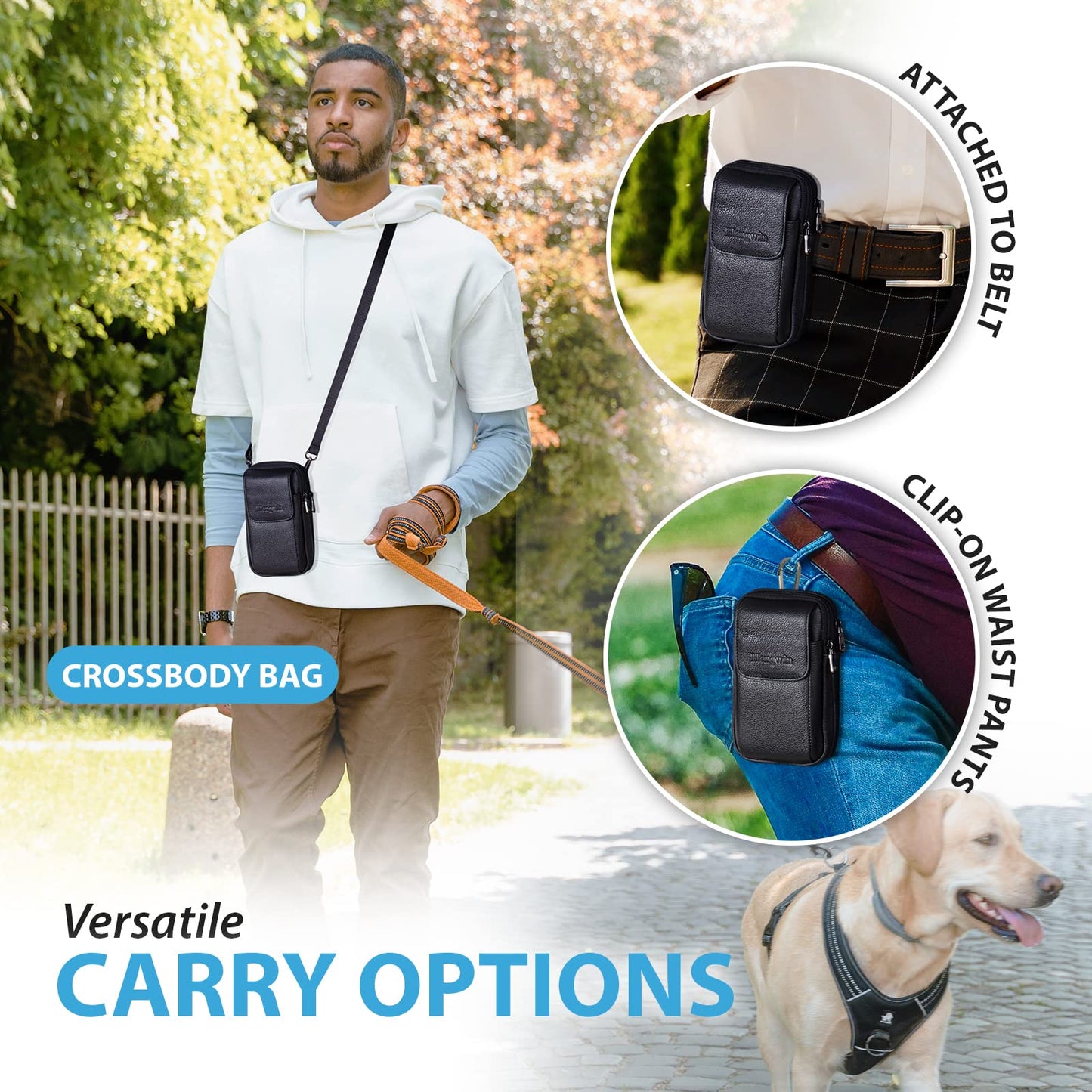 Hengwin Leather Vertical Men Cell Phone Holster Wallet Case with Belt Clip Travel Messenger Bag Waist Pouch Crossbody Purse Fit for iPhone 17 Pro Max 15 Pro Max Samsung Galaxy S25 Ultra Note 9 (Black)