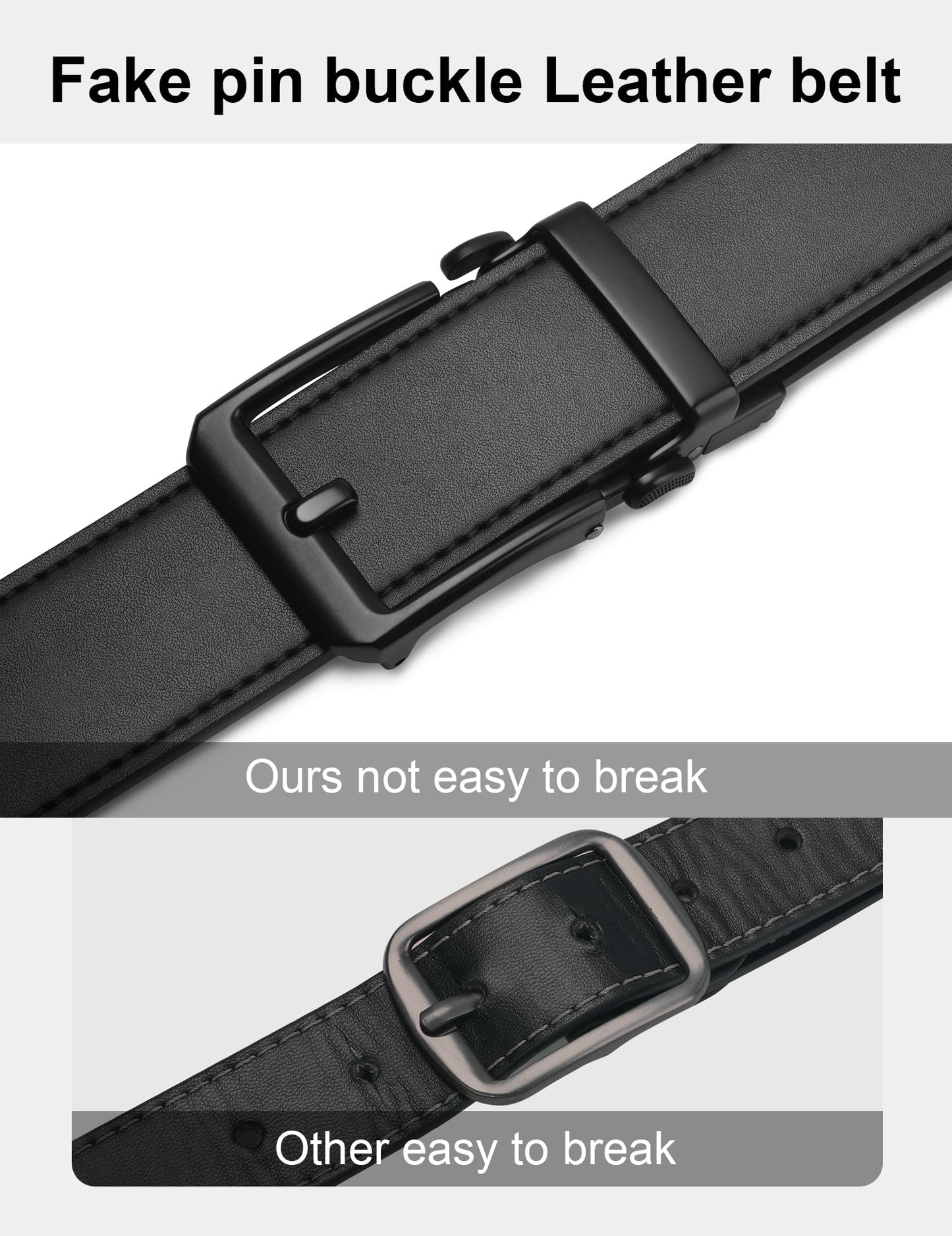 JUKMO 1.5" (38mm) Leather Ratchet Belt for Men in Gift Box (Black, Medium)