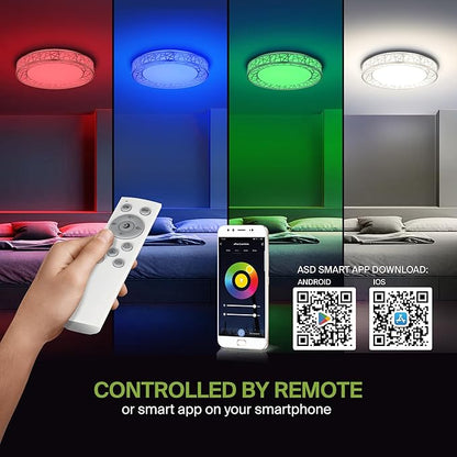 ASD 16 Inch Smart RGBW Flush Mount Ceiling Light with Remote - Brushed Nickel 28W 120V 2700-6500K Dimmable Ceiling Light Fixture, WiFi App Control RGB Lights, Alexa & Google Assistant - ETL, 4 Pack