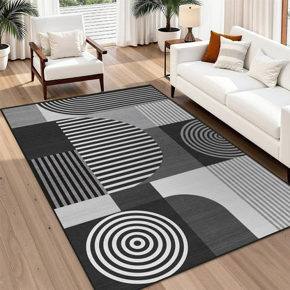 Glocmna Area Rug 5x7 Grey Geometric Rug for Living Room Black White Machine Washable Gray Minimalist Mid Century Modern Rugs Non Slip Low Pile Large Dining Room Indoor Floor Carpet for Bedroom Office