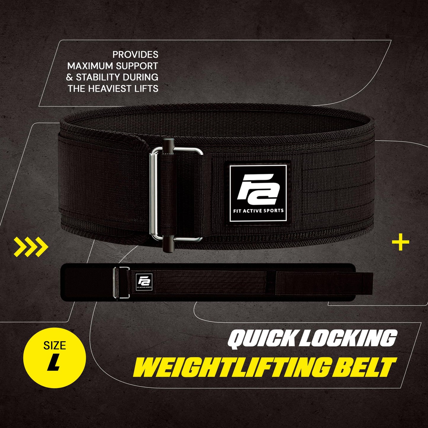 Fit Active Sports Self-Locking Weight Lifting Belt | Premium Weightlifting Belt for Cross Training & Power Lifting | Fast Locking Release Mechanism for Fitness and Power Lifting | Black, Large