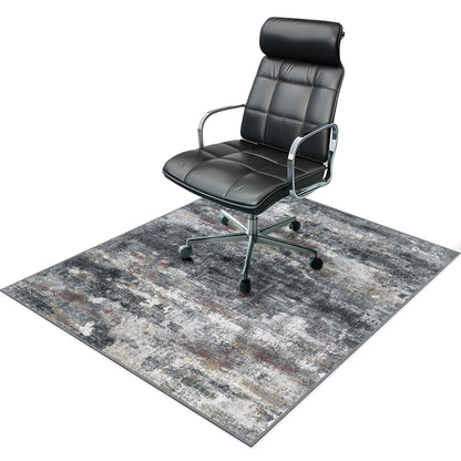 Office Chair Mat for Hardwood Tile Floor, Abstract 36"X 48" Desk Mats for Office Chair on Rolling Chairs Carpet, Desk Anti-Slip 1/5" Thick Rug for Computer Chair, Thin Low-Pile Floor Mat, Dark Gray