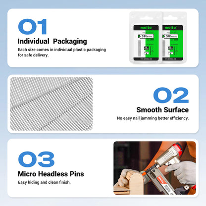 meite 23 Gauge Pin Nails, 1/2 Inch Micro Headless Pins - Galvanized 23GA Pins Nails for Nail Gun, Ideal for Fine Woodworking and Trim Work (2,000 Counts)