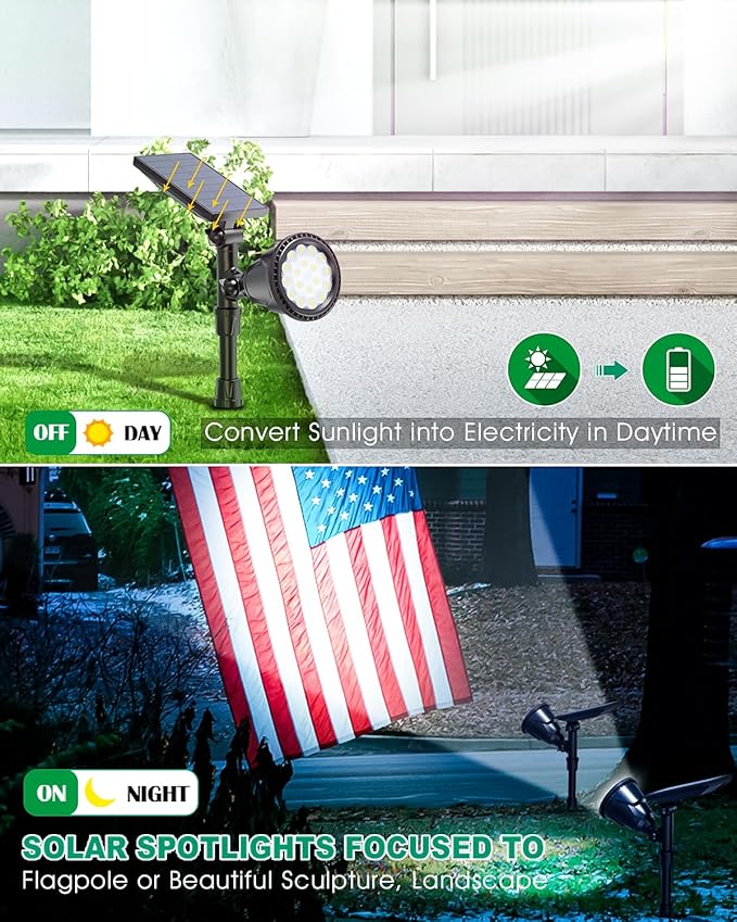Solar Spot Lights Outdoor, 18 LED Bright Solar Powered Lights Outdoor Waterproof IP65 with 2 Modes Auto On/Off Landspace Flood Light for Flag Pole Palm Tree Sign Statue Garden Yard Patio (2 Pack)