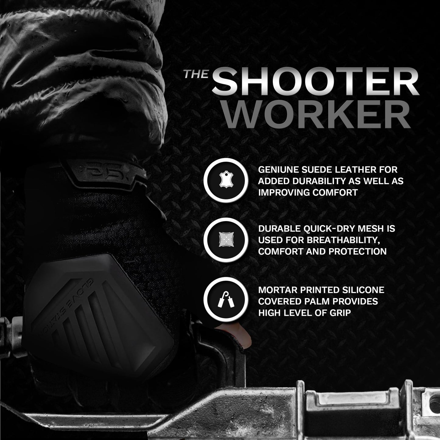 Glove Station The Paintball Work Gloves - Black (XL), Suede Leather Palm, Knuckle Protection for Men, 2 Fingerless Design for Paintball, Riding and Motorcycle Use