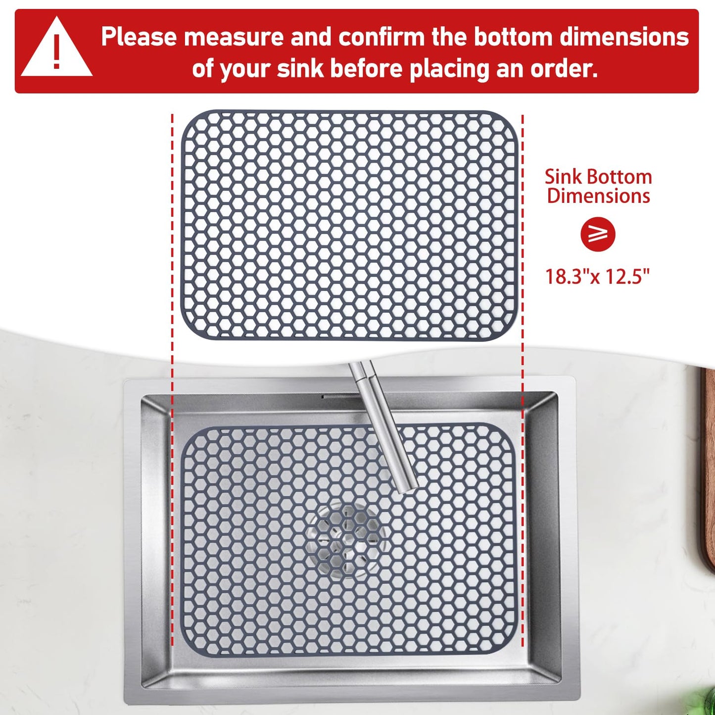 Bestjing Silicone Sink Protectors for Kitchen Sink -12" 13" 16" 18" 24" 26" 28" 30", Non-Slip Heat Resistant Mat for Bottom of Farmhouse Porcelain Stainless Steel (18.3"x12.5", Gray)