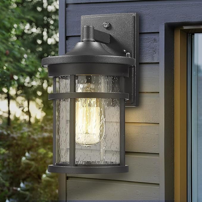 Dusk to Dawn Outdoor Wall Lighting Outdoor Wall Lantern with Sensor Exterior Wall Light Anti-Rust Porch Light Fixtures Wall Mount Waterproof Wall Sconce with Clear Seeded Glass for Garage Patio