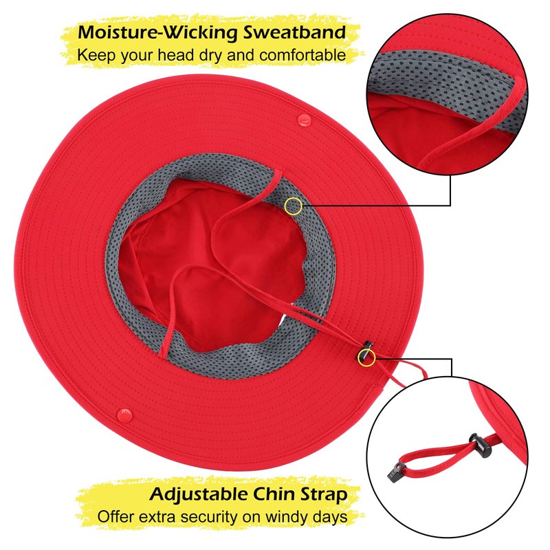 Connectyle Outdoor Wide Brim Bucket Hat for Men Women Adjustable Breathable Fishing Cap UPF 50+ Sun Protection Boonie Hat Red