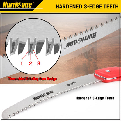 HURRICANE 10" Folding Hand Saw, SK5 Steel Blade with Triple-Cut Razor Teeth – Portable Foldable Pruning Saw for Tree Trimming, Camping, Bushcraft & Gardening, Non-Slip Ergonomic Handle