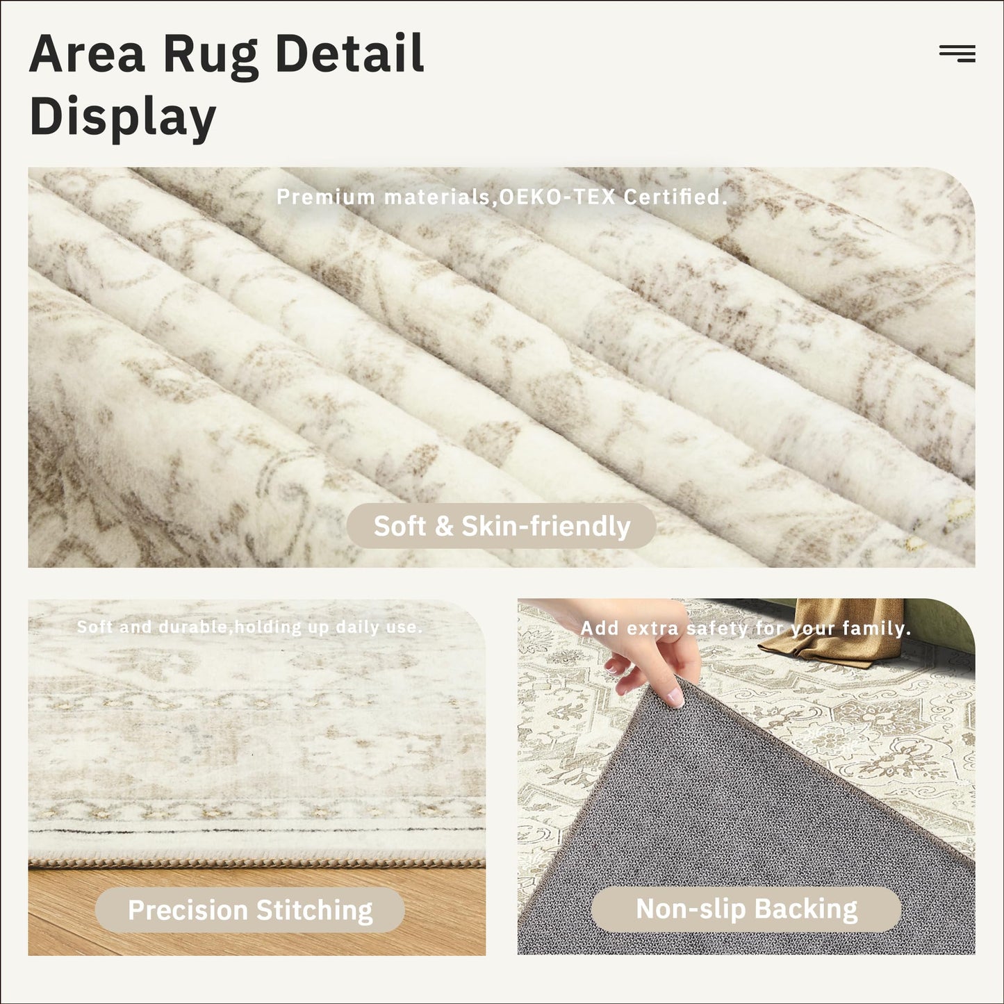 Soalmost 8x10 Area Rugs, Washable Rugs, Large Stain Resistant Beige Area Rug for Living Room Bedroom Dining Room, Vintage Farmhouse Rug