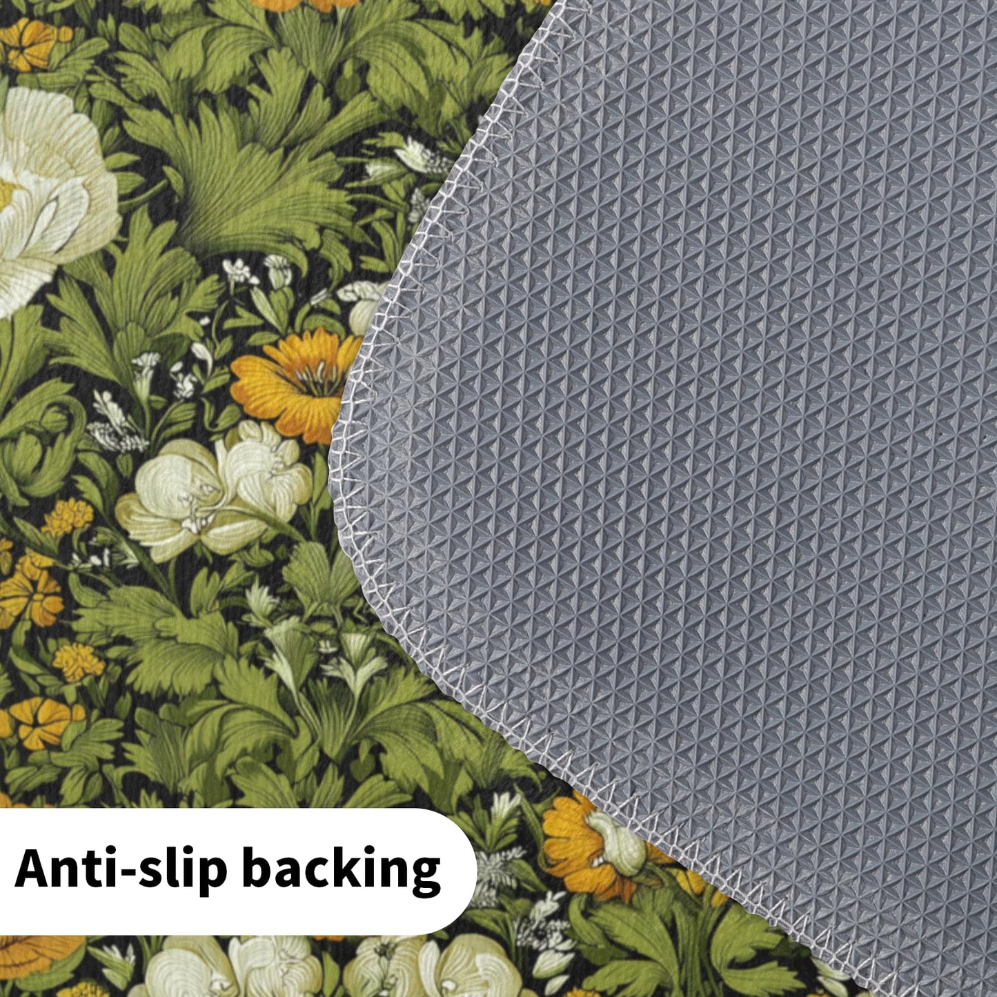 Wualmondor Dark Green Kitchen Rugs Set of 2 Floral Print Kitchen Mats 17"x47"+17"x30" Low Pile Washable Non Slip Rubber Backing Floor Mats for Sink Laundry Home