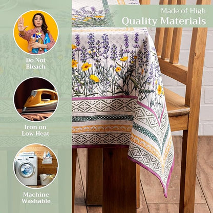 Maison d' Hermine Table Cloth Rectangle Table 100% Cotton 60 x 108 Inches Tablecloth Reusable Decorative for Dining Room, Farmhouse, Home, Party, Festive & Wedding Spring Summer - Fanny Lavender