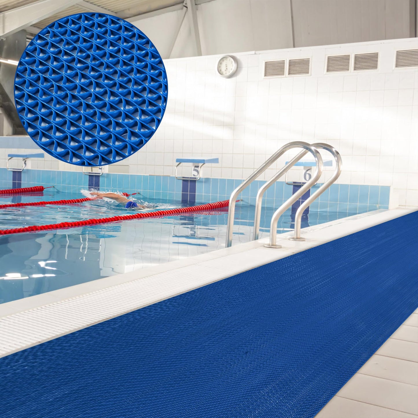 foriy 4'x10' Drainage Floor Mat - Non Slip PVC Mesh Hollow Mat, 1/5" Thick for Commercial Kitchen, Pool, Bathroom, Restaurant, Garage - Wet Area Anti Fatigue Mat (Blue, 4'x10')