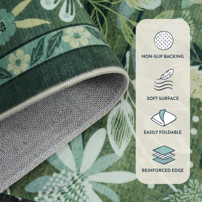 Anidaroel Green Botanical Floral Washable 5x7 Area Rugs, Abstract Large Rugs for Living Room Non-Slip Soft Modern Rugs for Bedroom, Stain Resistant Accent Floor Carpet for Dining Room Entryway