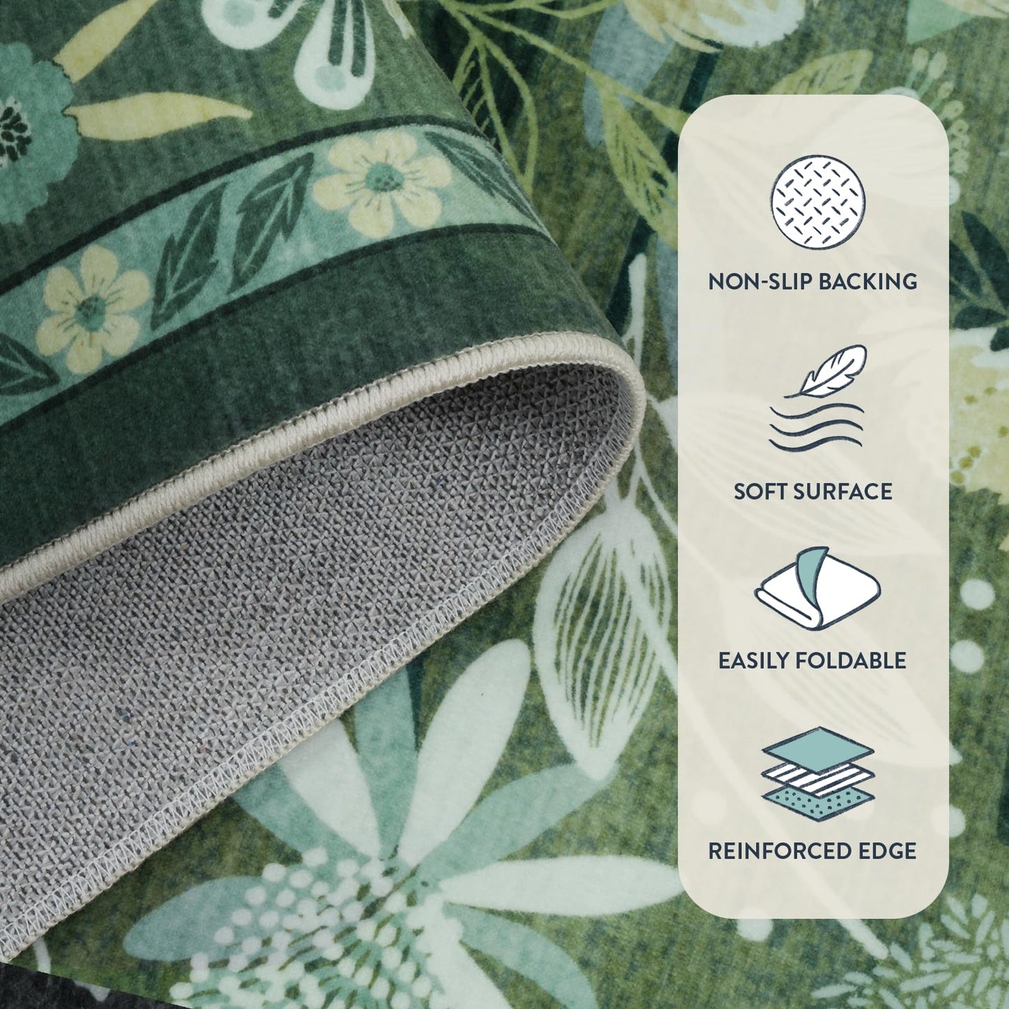 Anidaroel Green Large Area Rugs 8x10, Botanical Floral Washable Rug for Living Room, Soft Rugs for Bedroom Non-Slip Ultra-Thin Modern Rug Dining Room Mat Throw Carpet for Dorm Apartment