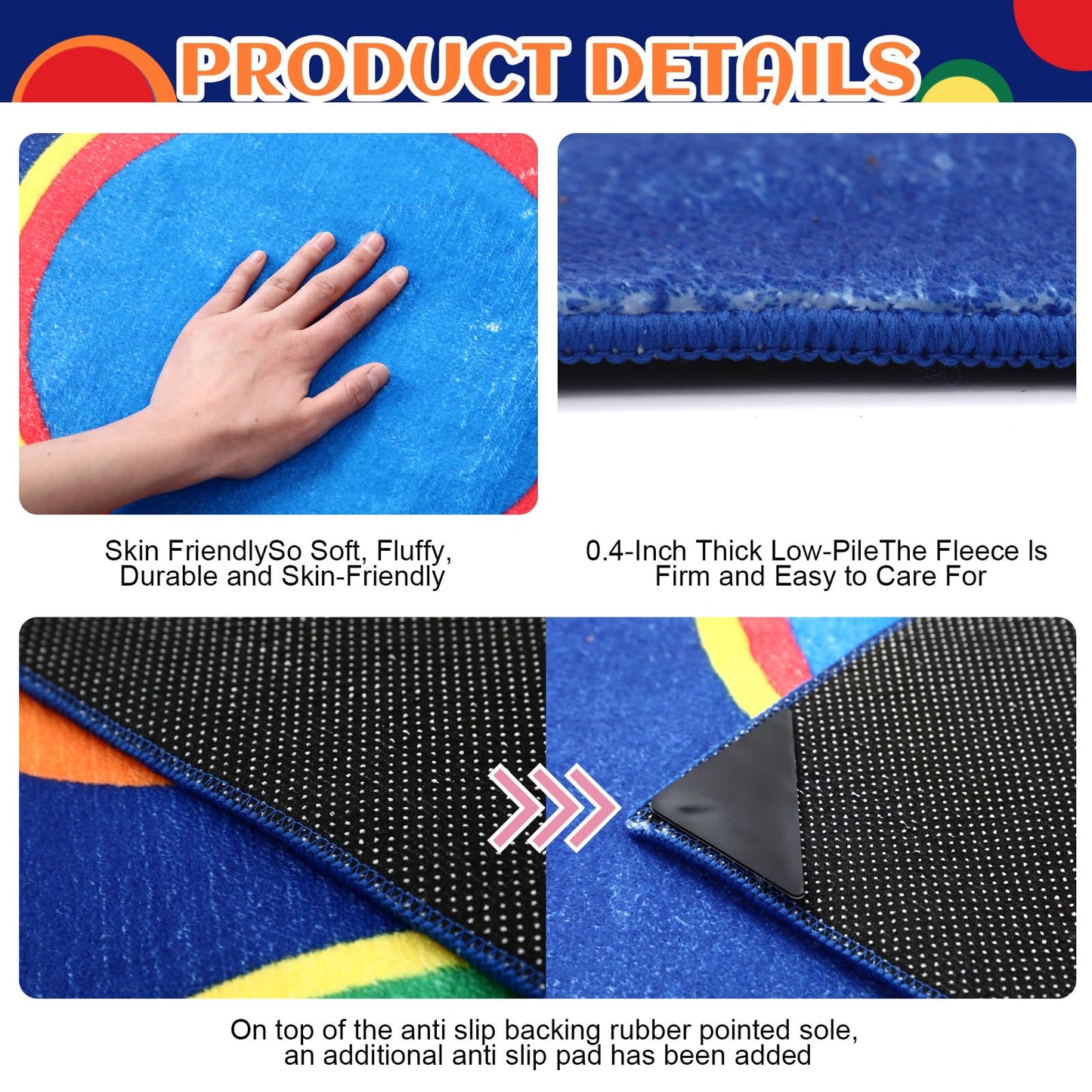 Breling Classroom Carpets Playmat Rugs with Spots, 6x9 ft 24 Seat Classroom Kids Circle Time Learning Area Rugs, Colorful Dot Children's Nursery Sitting Play Mat for Preschool Kindergarten Daycare