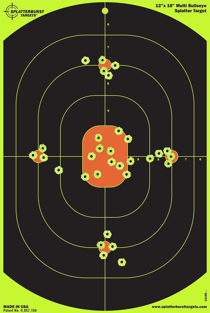Splatterburst Targets - 12 x 18 inch Bullseye Splatter Target - Easily See Your Shots Burst Bright Fluorescent Yellow Upon Impact - Made in USA (10 Pack)