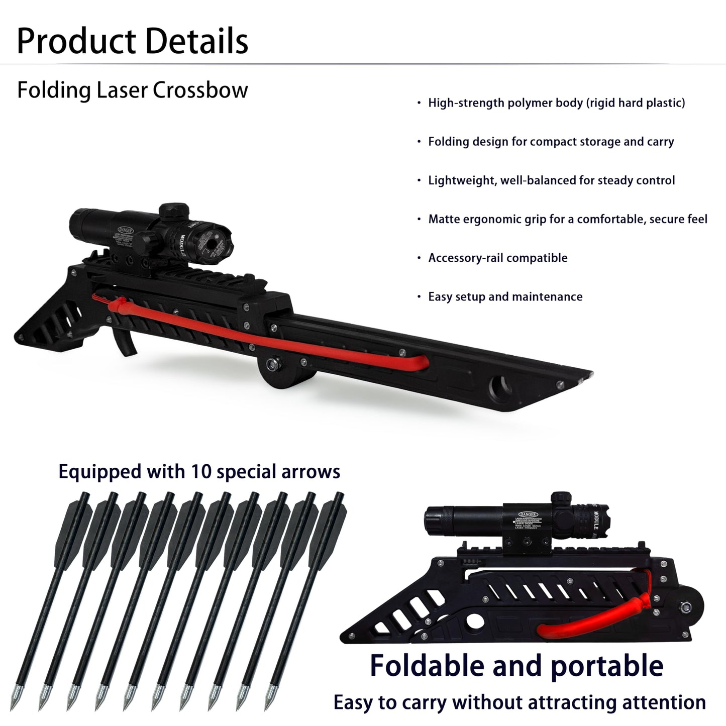 Folding Crossbow Professional Training Portable Easy Storage Lightweight Archery Equipment for Adults Target Practice (Laser Folding Crossbow Pro)