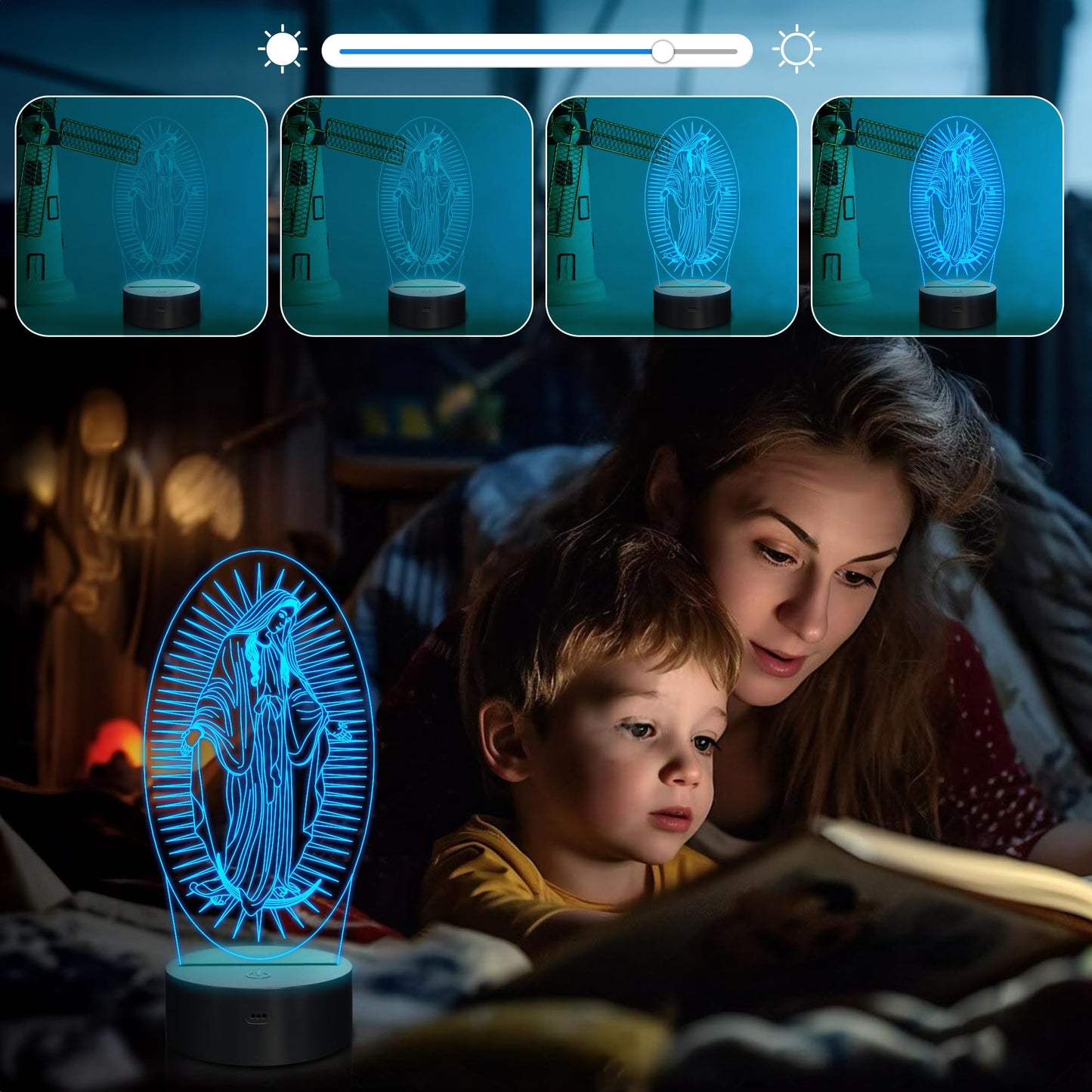 Attivolife Virgin Mary Gifts, 3D Our Lady Night Light Illusion Hologram Lamp 16 Color Changing with Remote Control, LED Best Birthday Christian Mothers Day Gifts for Religious Women Mom