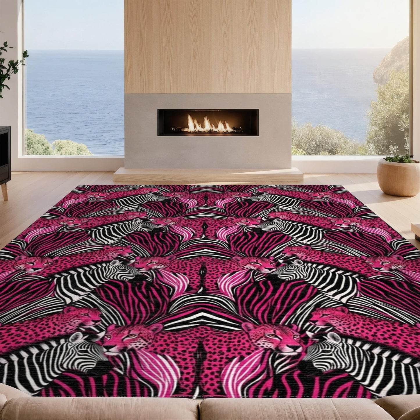 Design&I 5'x7' Washable Area Rug Pink Cheetah Leopard Print Shape Themed Contemporary Zebra Geometric Flatweave & Snag-Free Daily Traffic Ready for Guest Room, Lounge, Apartment