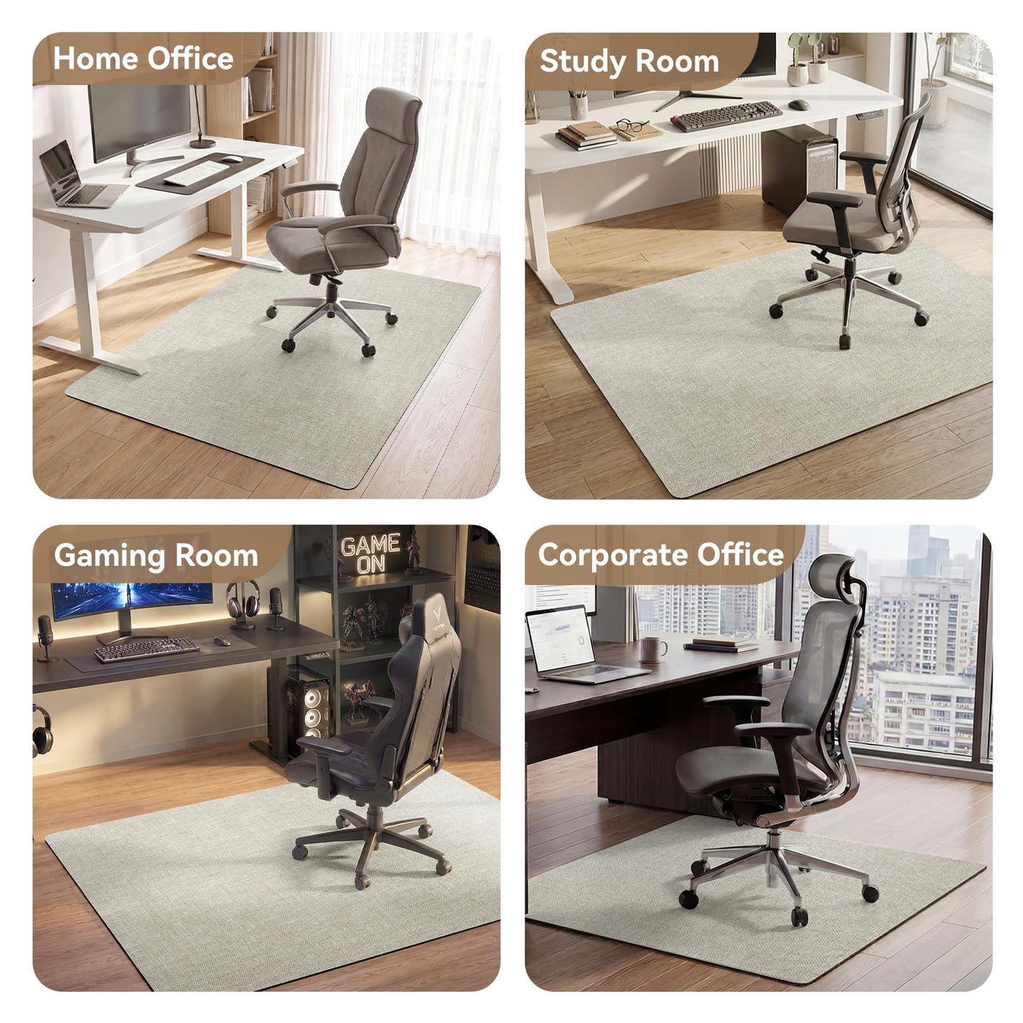 YDKGL PU Office Chair Mat for Hardwood Floor, 32"x48" Self-Adhesive Rolling Chair Mat for Under Desk, Large Non-Slip Heavy Duty Hard Floor Protector for Wood/Tile, Desk Rug for Home Office Beige