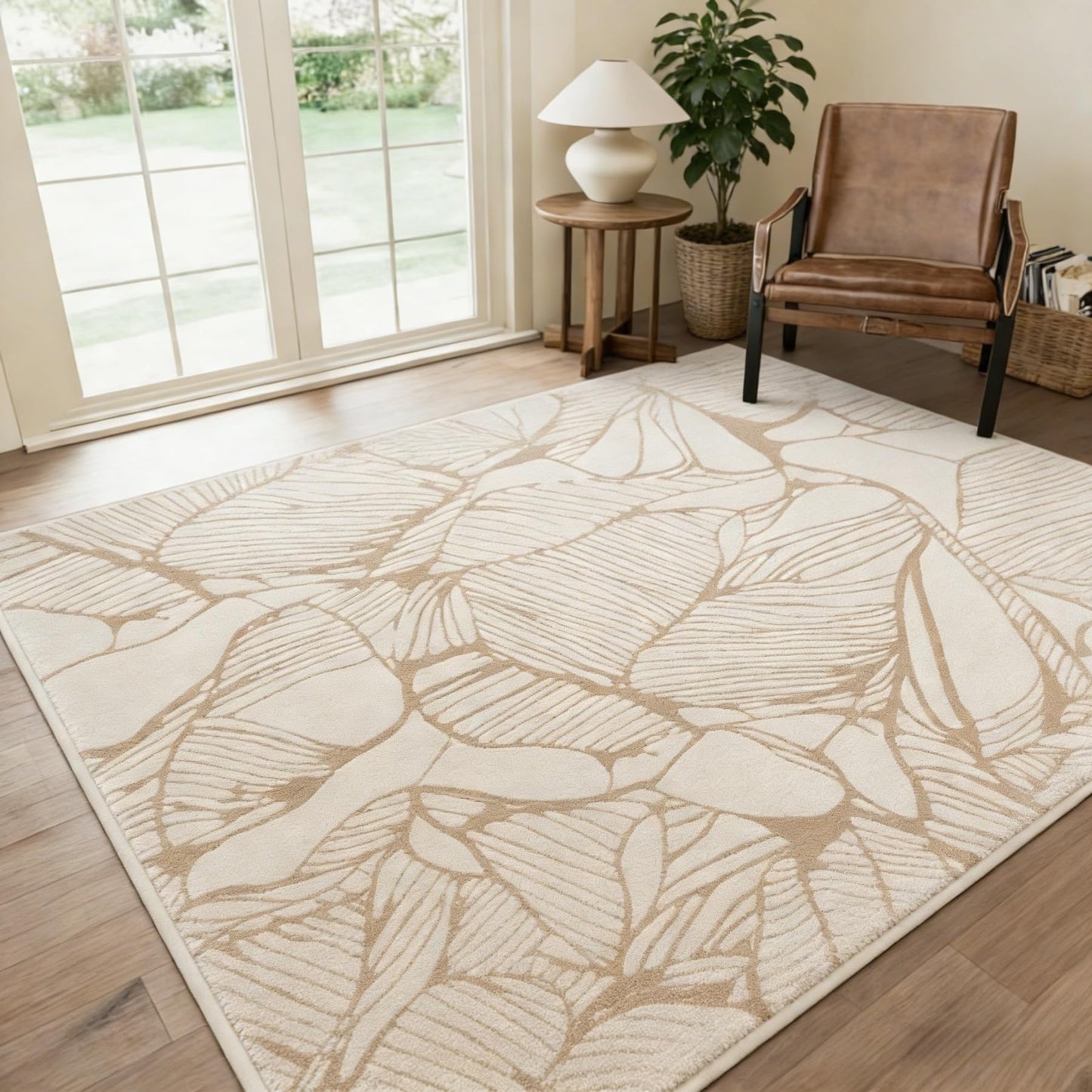 RICKY SERRA 5x7 Area Rug, Machine Washable Living Room Rug - Non-Slip Low Pile Accent Rug for Bedroom, Pet Friendly, Modern Vintage Geometric Design