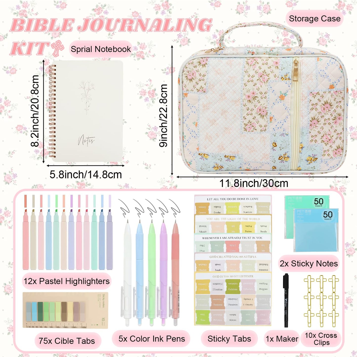 DRANSMIC Bible Cover Case for Women Large Bible Cover Bag Bible Study Supplies Accessories Bible Journaling Kit for Girls Women
