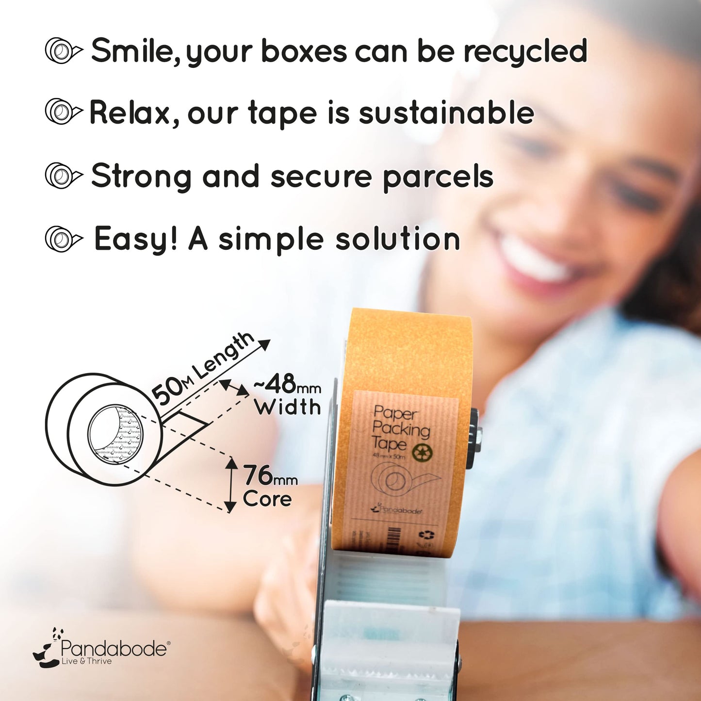 Kraft Paper Packing Tape 48mm x 50m | 6 Pack | Brown Paper Tape for Strong Parcel Packaging | Recyclable & Eco Friendly (6)