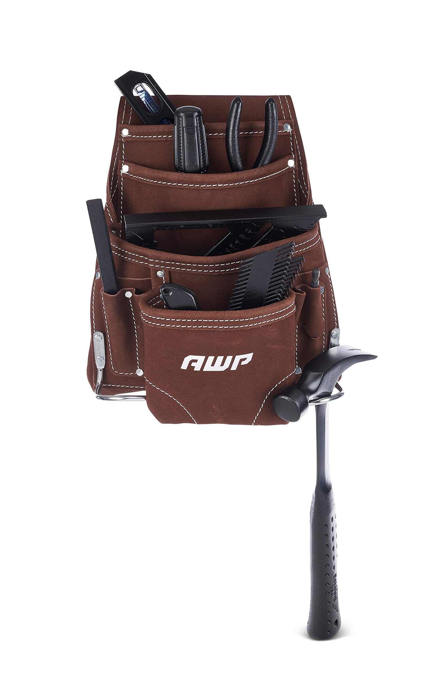AWP Premium Tool Pouch, 10 Pocket | Durable 1680D Polyester + Multi-Pocket Organization | Belt-Worn Design with Carabiner Clip | Jobsite Tool Organizer for Electricians & Contractors