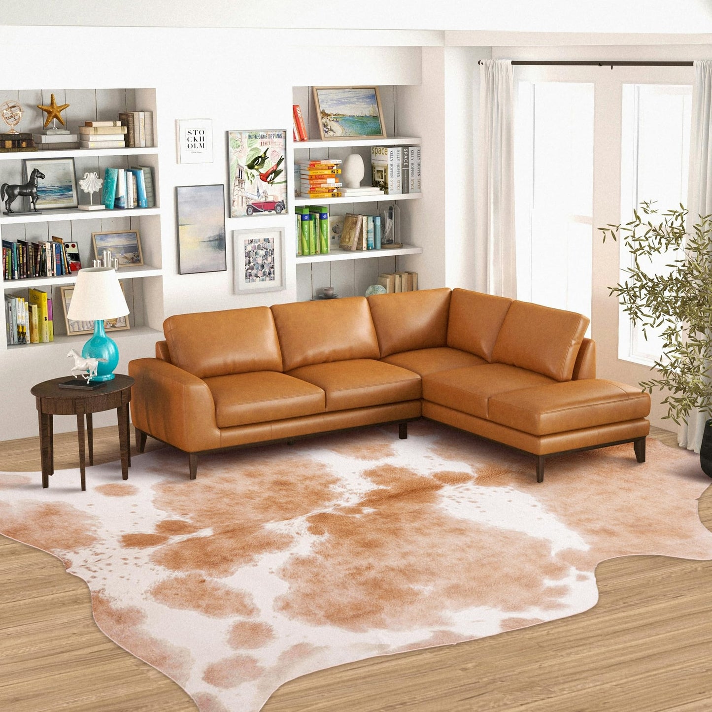 Cowhide Rug Cow Print 6.2x7.6 Feet Cow Hide Rug for Living Room Bedroom Dining Room Home Office Brown Animal Print Carpet for Home Decor