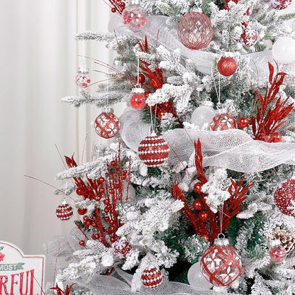 Super Holiday Christmas Ball Ornaments, 33PCS Red Clear Shatterproof Plastic Foam Ornaments Set for Hanging Xmas Tree Holiday Thanksgiving Party Decor.