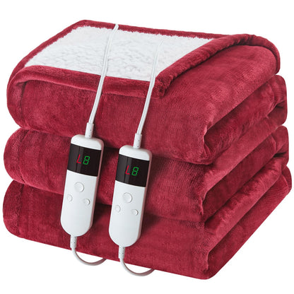 Electric Heated Blanket Queen Size 84''x90'' Soft Flannel & Sherpa Electric Blanket with 10 Heating Levels, Automatically Shut Down After 8h with Overheat Protection Machine Washable