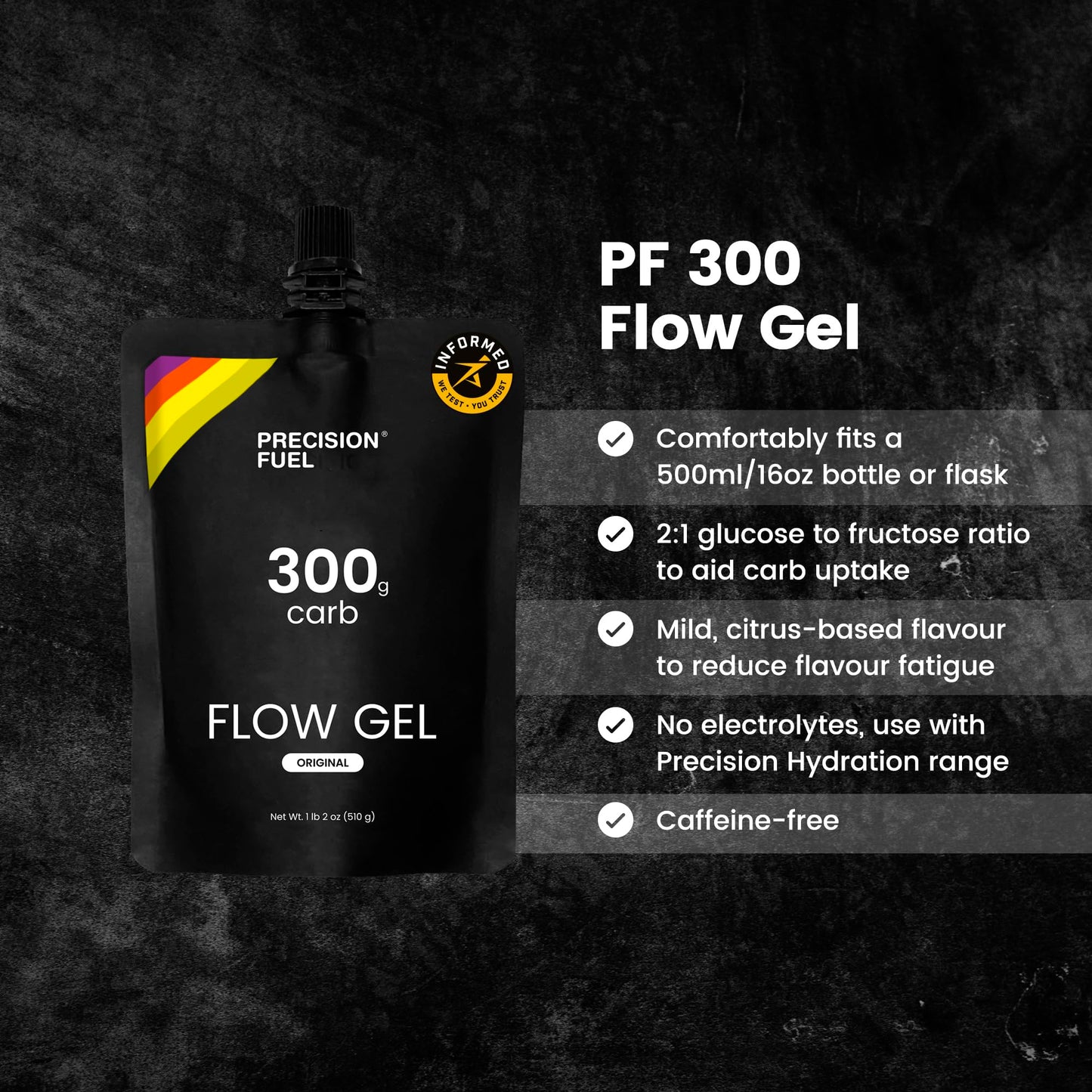 Precision Fuel PF300 Flow Energy Gels - Mild Flavour Running Gels for Endurance Athletes, 300g Carbohydrate, Easy-to-Digest, Perfect for Running & Long-Duration Sports (Pack of 1 Gel)