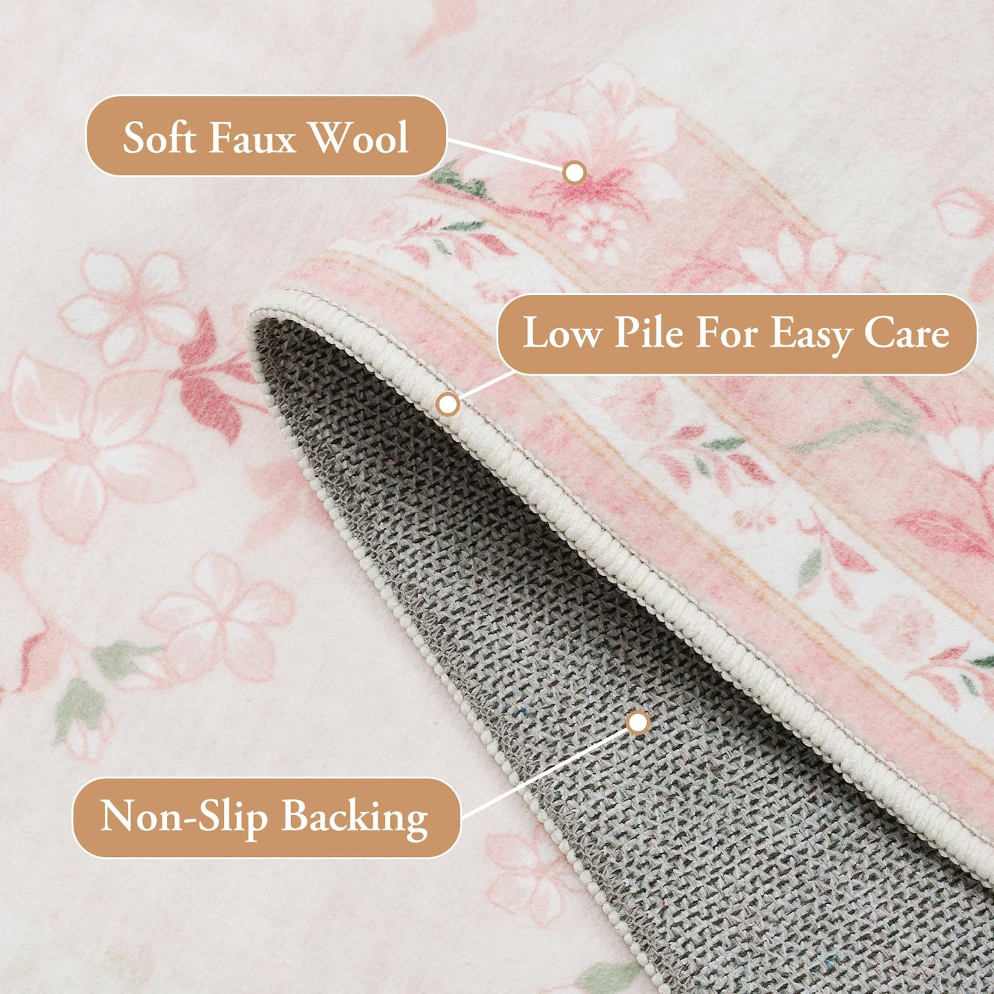 LIVEBOX Floral Pink Washable Entryway Rug, 2x3 Boho Bathroom Rugs Non Slip Soft Bedroom Accent Rug, Ultra Thin Flower Small Throw Rugs for Entryway Indoor Door Mat for Kitchen Bedside, Pink