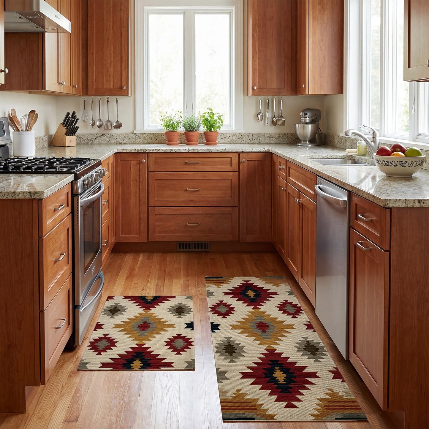 Artoid Mode Non Slip Washable Diamond Pattern Retro Kitchen Mats Set of 2, Home Decor Absorbent Natural Rubber Back Home Decor Kitchen Rugs for Floor - 17x29 and 17x47 Inch