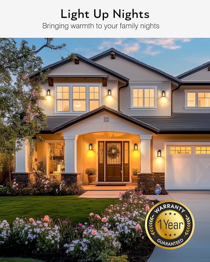 VIANIS Black Porch Lights Outdoor Dusk to Dawn, Modern Exterior Garage Lighting Fixture Wall Mount for House, 100% Aluminum Outdoor Wall Sconce Lantern for Coach with Integrated 10W LED Light Source
