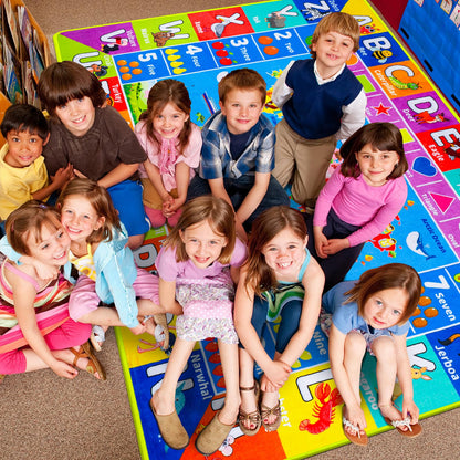 Large Educational Kids Learning Rug with World Map & ABC Alphabet, Interactive Geography Play Carpet for Preschool Classroom Nursery & Homeschool, Non-Slip Activity Rug, 6'7" x 9'2"