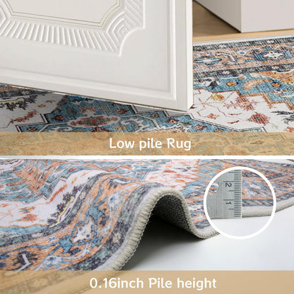 YLAREE Washable Rug Small Entryway Area Rug Non Slip Indoor Door Mat 2x3 Entrance Stain Resistance Low Pile Throw Rugs for Inside Front Door Floor Bedroom Kitchen Entry, Blue Brown