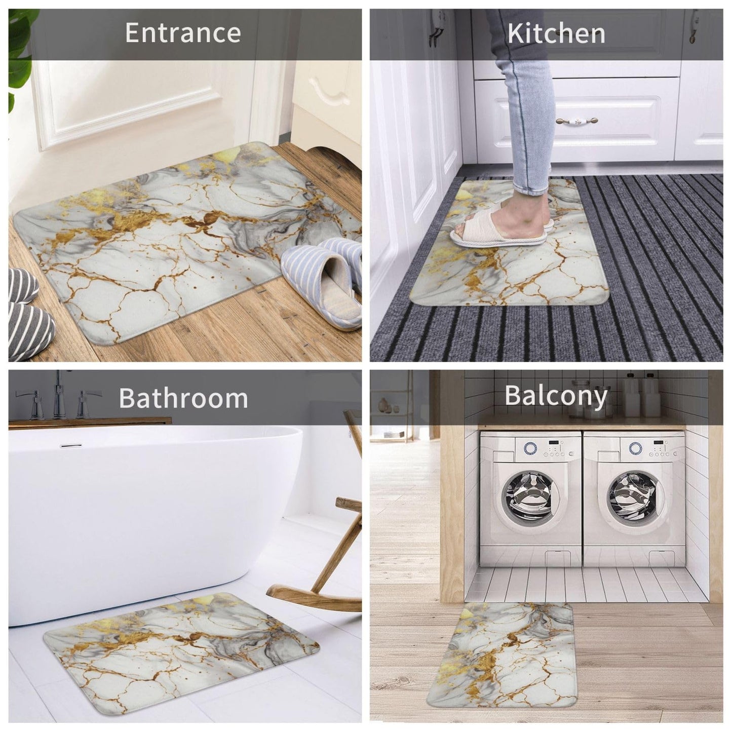 Jbofyee Golden White Marble Print Bath Mat 24x16 Inch Non-Slip Soft Microfiber Bathroom Rugs Washable Bathmat, Carpet Rug Entryway Decor for Tub Shower Room Floor