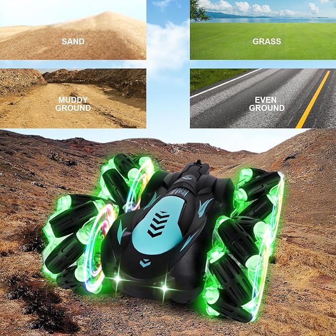 Gesture Sensing RC Stunt Car with Light 2.4G 4WD Hand Controlled Gravity Remote Control Car Toy with 360° Flips Car for Boys Age 6 and Up Blue