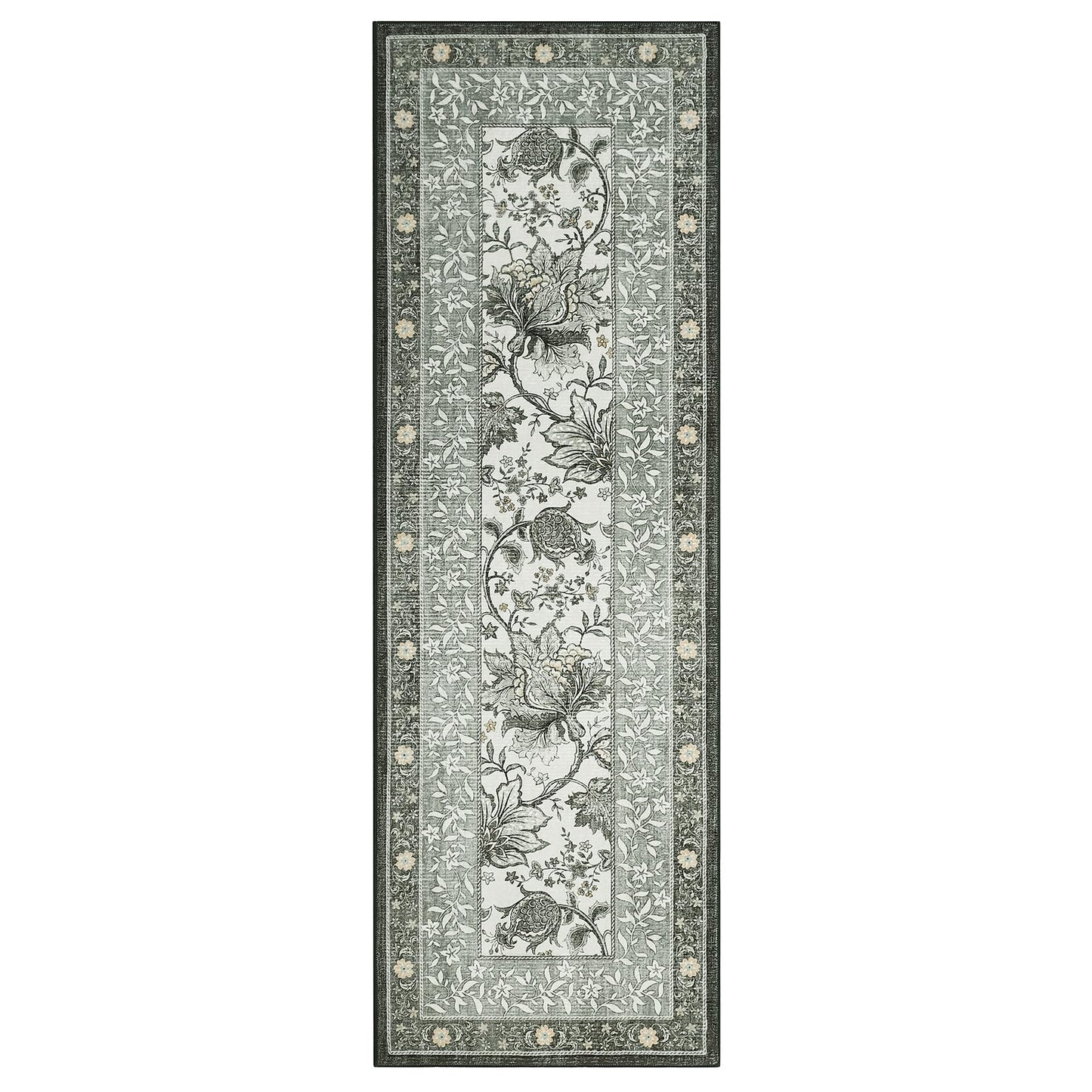 GarveeHome Provence Fog 2x6 Washable Kitchen Runner Rugs Non Slip Vintage Boho Cottage Long Rug for Hallways Bedroom Entryway Bathroom Mat with Rubber Back
