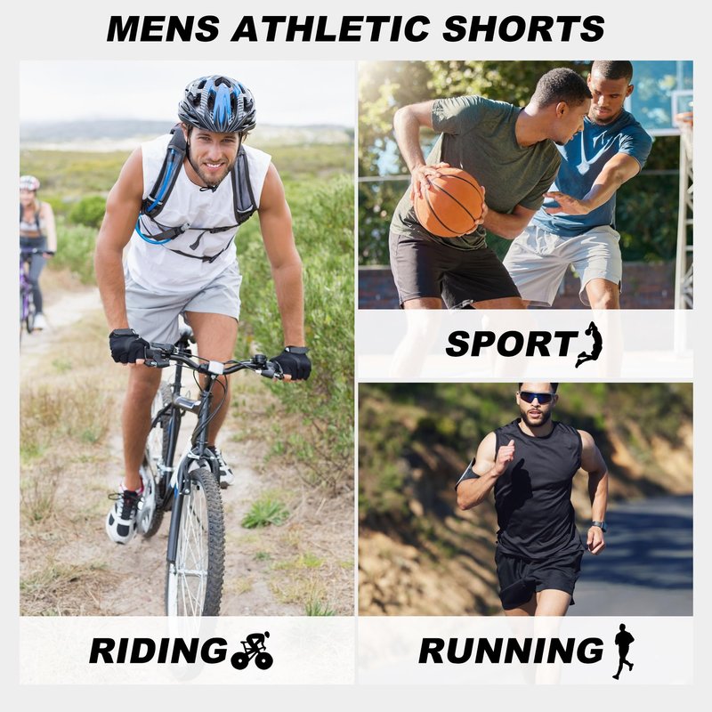 BVNSOZ Men's Athletic Shorts with Pockets and Elastic Waistband Quick Dry Workout Shorts for Men, Black, Navy, Blue, Dark Grey, Light Grey, L