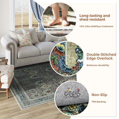 Kitogna 5x8 Area Rugs for Living Room, Foldable Soft Rugs for Under Table & Bedroom, Anti-Slip with Low Pile for Dining Room Easy to Store