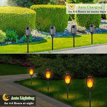 Outdoor Solar Lights, 6Pack Solar Torch Light with Flickering Flame, Garden Lights Waterproof for Halloween Decor, Tiki Torches for Outside, Luces Solares para Exteriores Pathway Yard Garden Decor