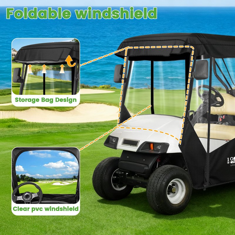 10L0L 2 Passenger Golf Cart Enclosure -61" Roof Fit Universal for EZGO TXT RXV & Club Car DS Precedent Tempo with Side Mirror Openings,Waterproof 600D Rain Cover,Transparent Tail Light Panel