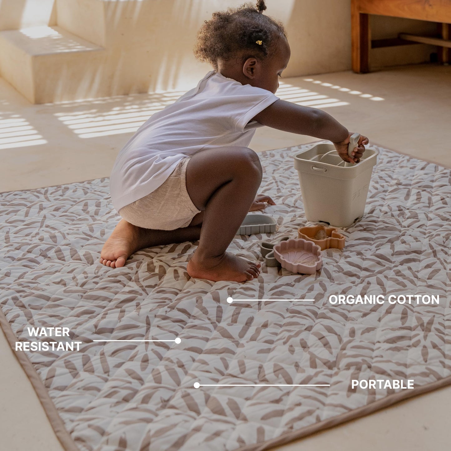 Toddlekind Portable Baby Mat – Organic Cotton 47" x 47" Reversible Indoor/Outdoor Playmat for Babies, Toddlers, Picnics, Patio, and Garden Use 0m+ Tan (Taupe)