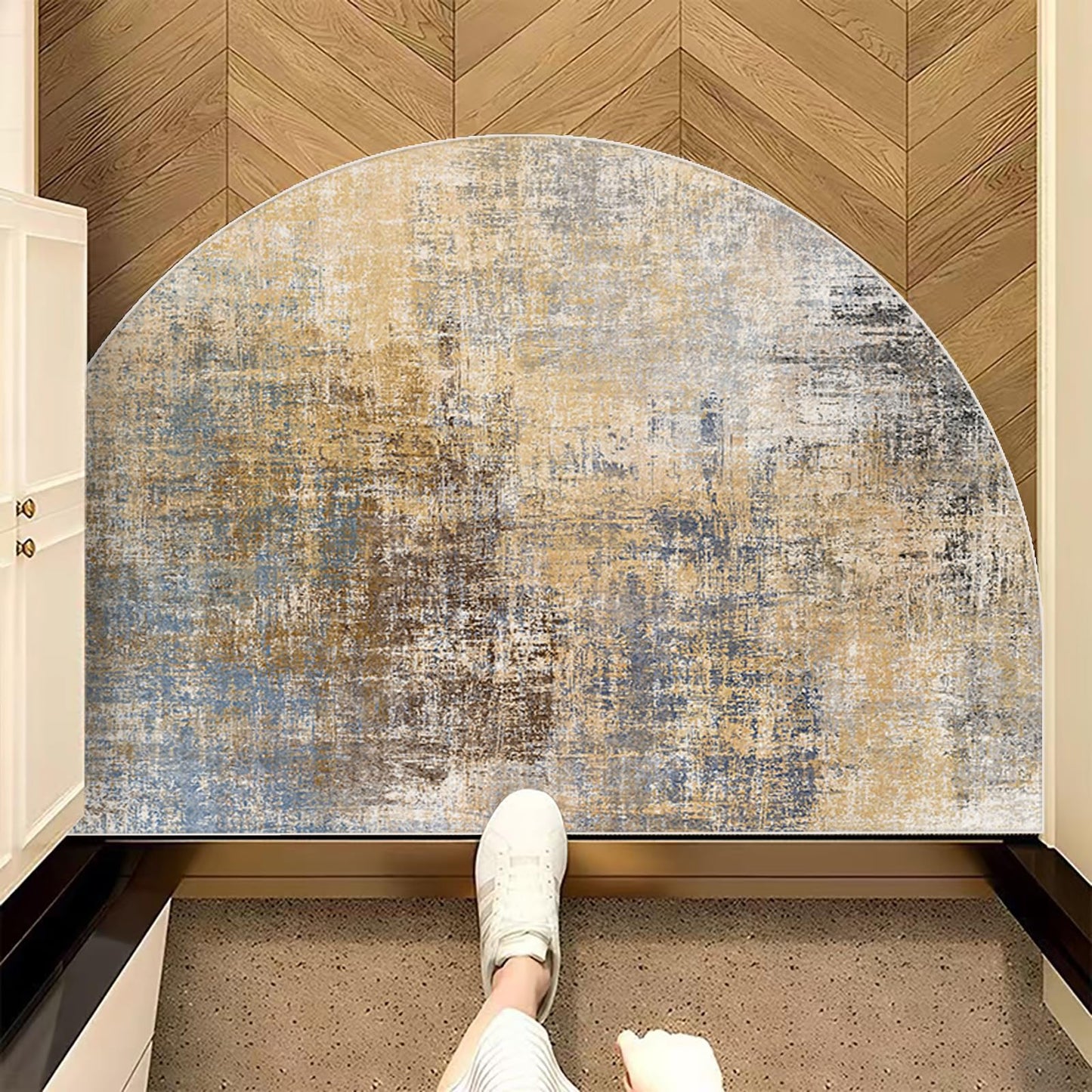 TOMWISH Entrance Way Absorbent Bath Mat - Grey Half Circle Mats for Garage, Patio, High Traffic Areas - 18 X 30 Inch