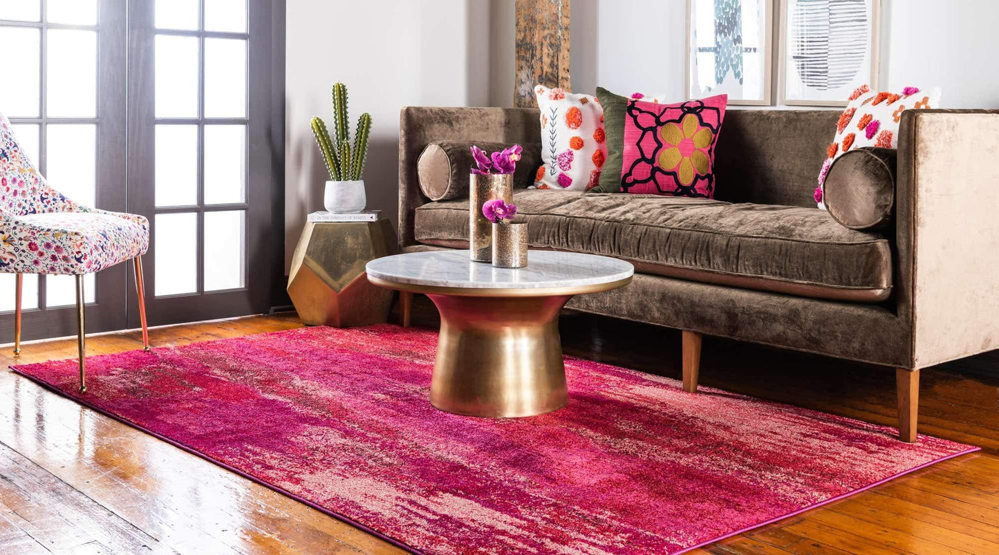 Unique Loom Jardin Collection Colorful, Vibrant, Abstract Watercolor Area Rug (5' 0 x 8' 0 Rectangular, Pink/ Red)